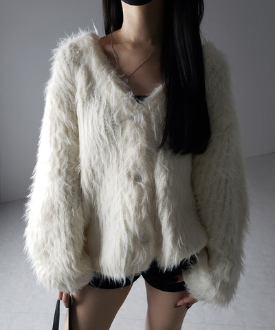 【 ３color 】モンスターシャギーボリュームニットカーディガン ／ monster shaggy volume knit cardigan