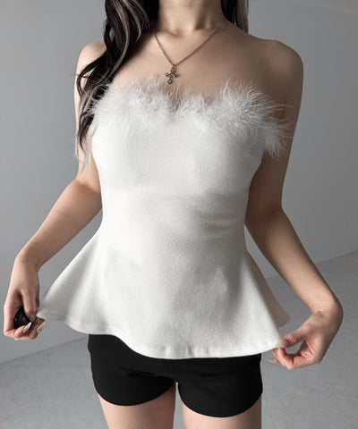 フェイクファーペプラムベアトップス / fake fur peplum bare tops