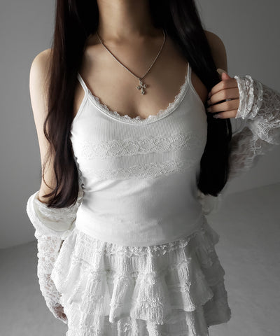 【 ３color 】ダブルレース切替リブキャミソール ／ double lace switching ribbed camisole