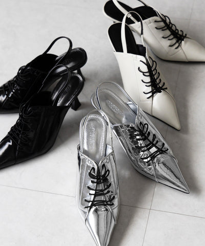 【 ３color 】ポインテッドトゥレースアップスニーカーミュール ／ pointed toe lace up sneaker mules