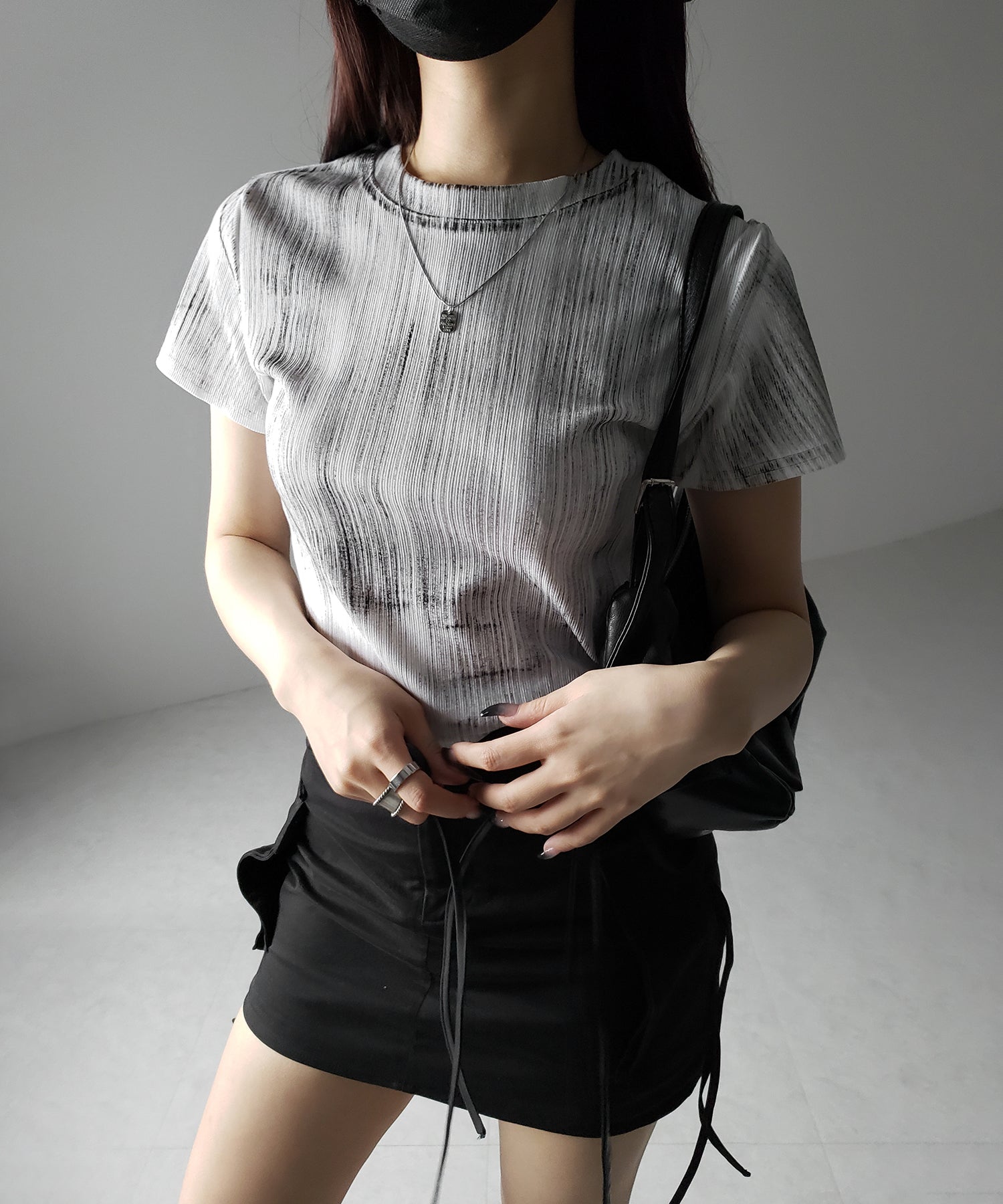 【 ３color 】ヴィンテージプリントクロップドリブＴシャツ ／ vintage print cropped lib Tee
