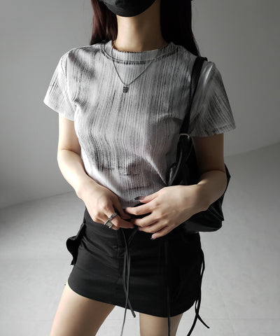 【 ３color 】ヴィンテージプリントクロップドリブＴシャツ ／ vintage print cropped lib Tee
