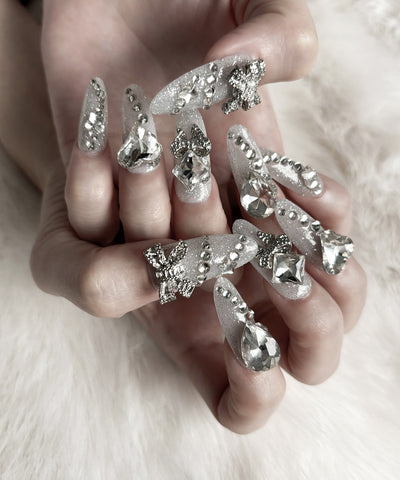 【 限定先行販売 】 bijou ribbon glitter flash nail tips