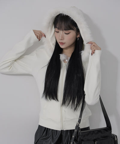 【 ３color 】ファーフードジップアップパーカー ／ fur zipup hoodie