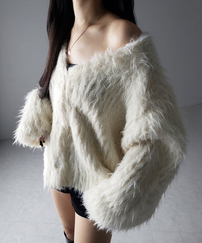 【 ３color 】モンスターシャギーボリュームニットカーディガン ／ monster shaggy volume knit cardigan