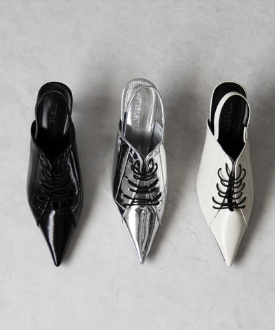 【 ３color 】ポインテッドトゥレースアップスニーカーミュール ／ pointed toe lace up sneaker mules