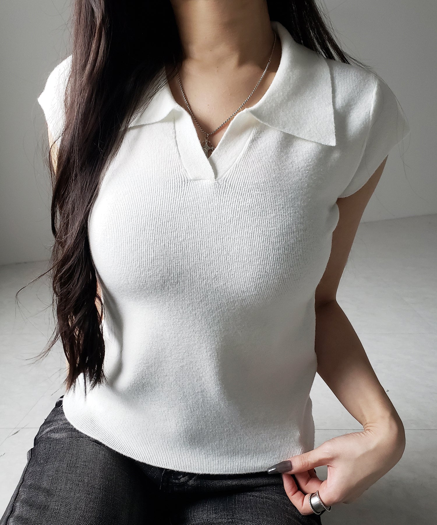 スキッパー半袖ニットトップス ／skipper short sleeve knit tops