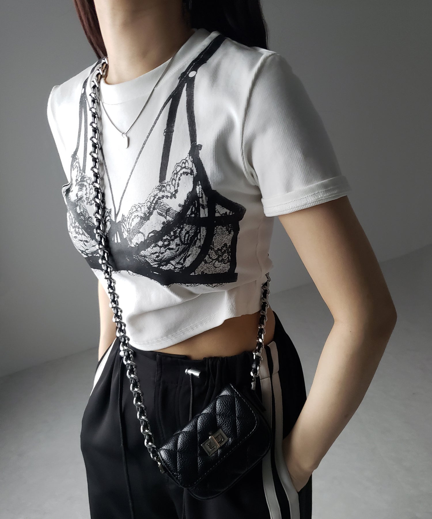 【 ３color 】レースランジェリー半袖クロップドＴ ／ lace lingerie short sleeve cropped T