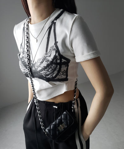 【 ３color 】レースランジェリー半袖クロップドＴ ／ lace lingerie short sleeve cropped T