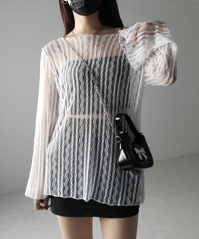 【 ２WAY 】ワンショルワイドスリーブルーズシアートップス ／ one shoulder wide sleeve loose sheer tops