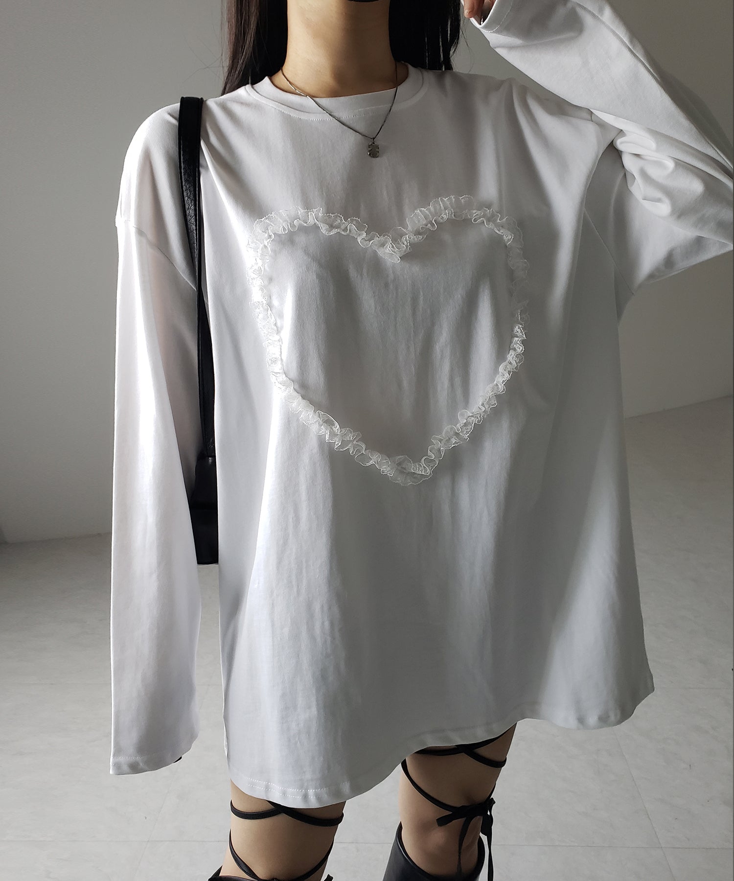 【 ３color 】ハートレースビッグロンＴ ／ heart lace BIG long sleeve T-shirt