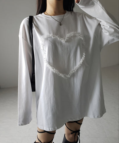 【 ３color 】ハートレースビッグロンＴ ／ heart lace BIG long sleeve T-shirt