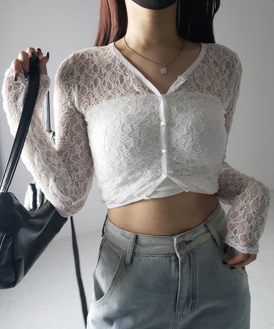 【 ２color 】フロントボタンショートレースカーディガン ／ front button short lace cardigan