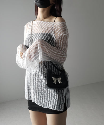 【 ２WAY 】ワンショルワイドスリーブルーズシアートップス ／ one shoulder wide sleeve loose sheer tops