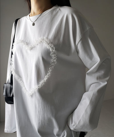 【 ３color 】ハートレースビッグロンＴ ／ heart lace BIG long sleeve T-shirt