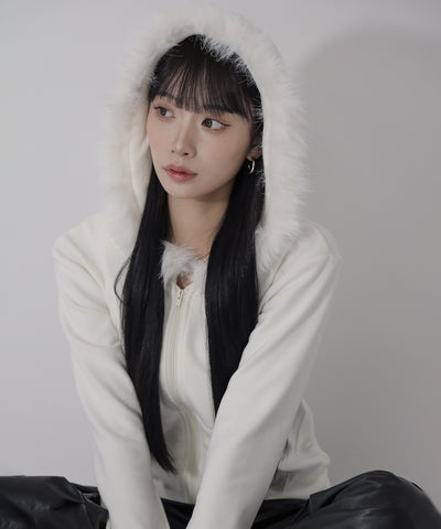 【 ３color 】ファーフードジップアップパーカー ／ fur zipup hoodie