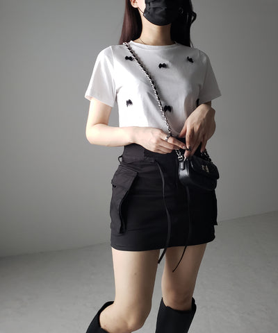 【 ４color 】ミニリボンバレエコアクロップドＴ ／ mini ribbon ballet core cropped Tee
