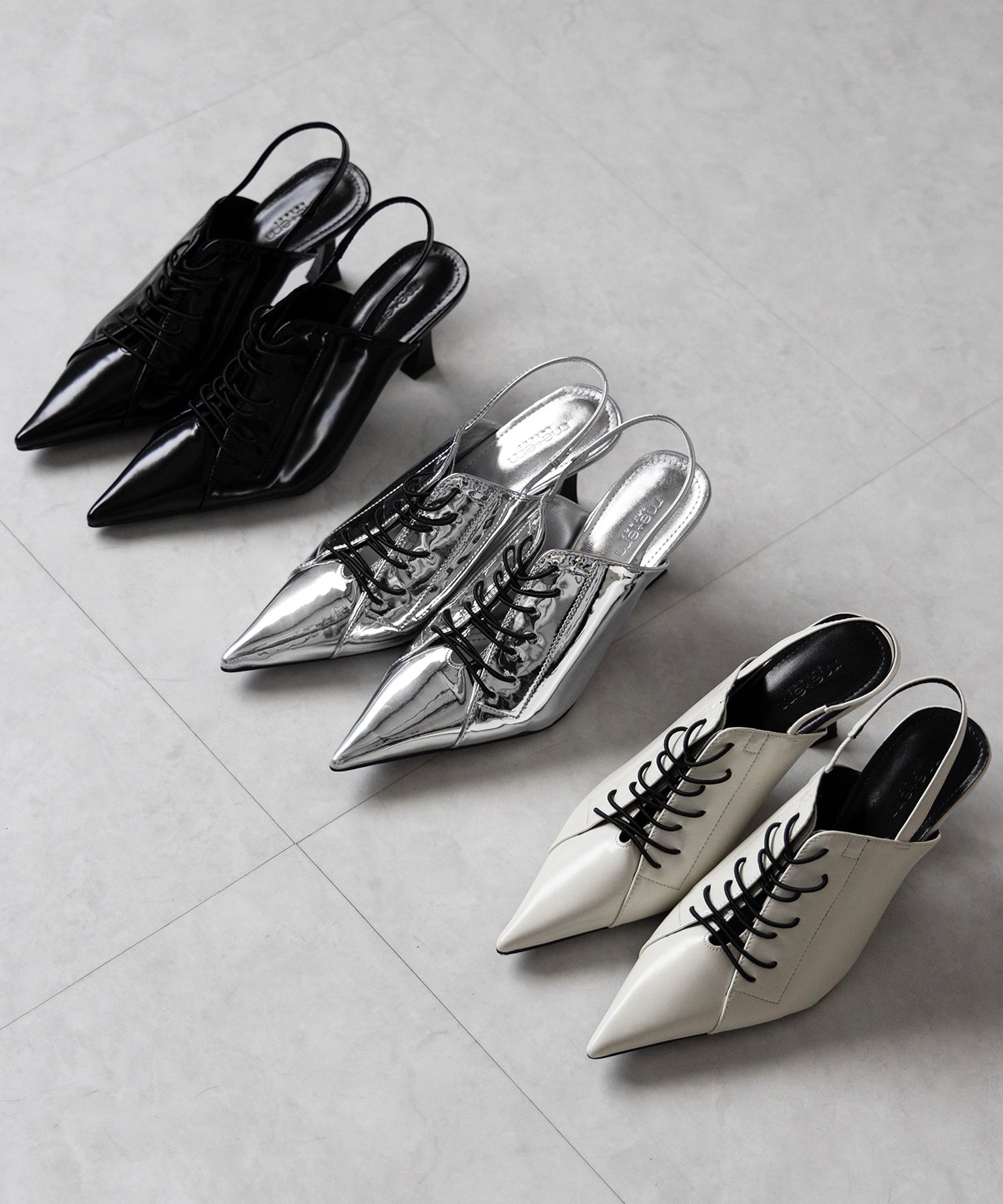 【 ３color 】ポインテッドトゥレースアップスニーカーミュール ／ pointed toe lace up sneaker mules