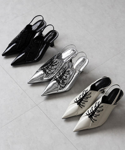 【 ３color 】ポインテッドトゥレースアップスニーカーミュール ／ pointed toe lace up sneaker mules