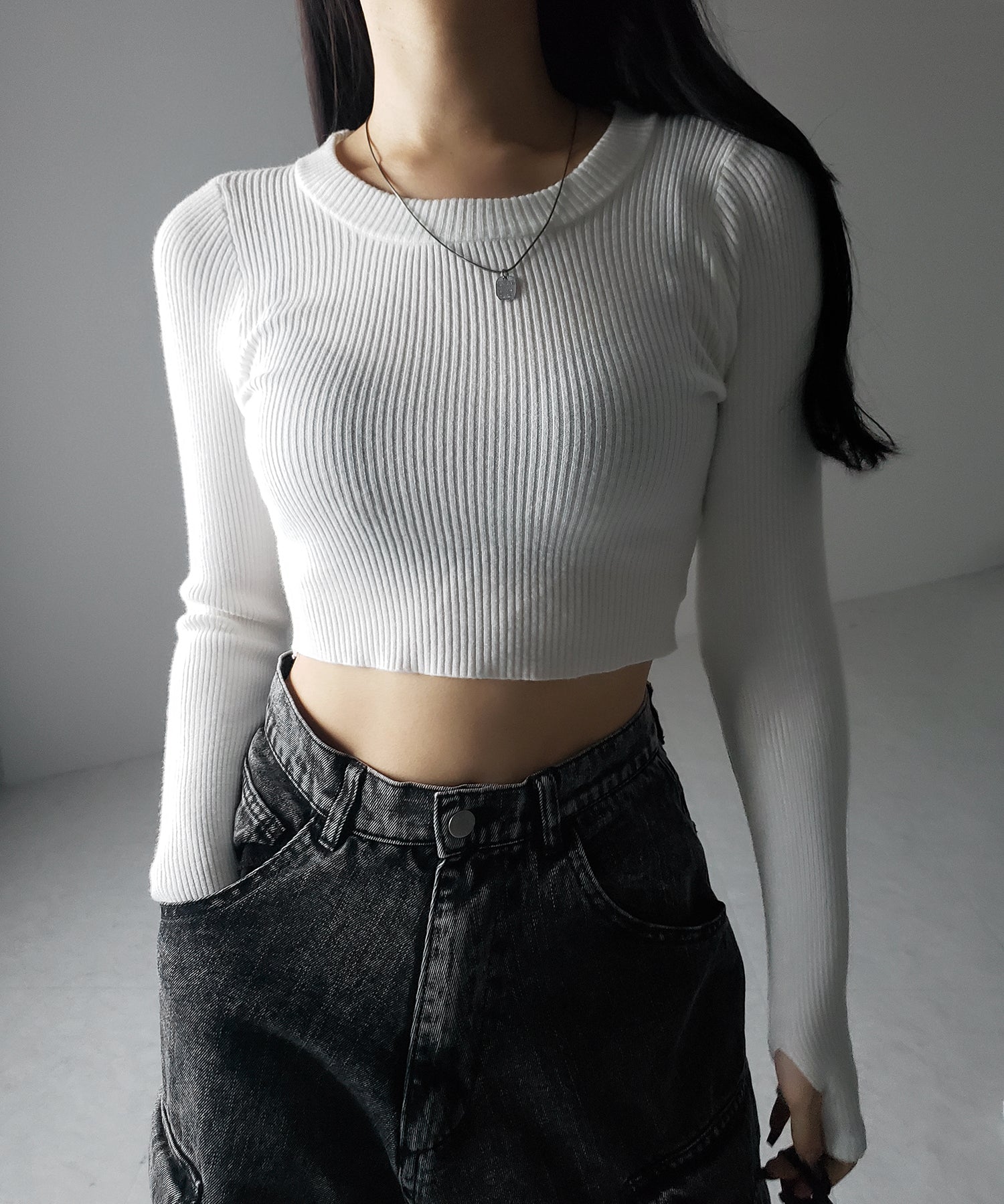 【 ３color 】BASIC ショートリブニットトップス　／ BASIC SHORT LIB KNIT TOPS