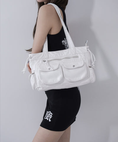 【 ３color 】アウトポケットジップアップエンボスヴィンテージハンドバッグ ／ out pocket zipup embossed vintage handbag