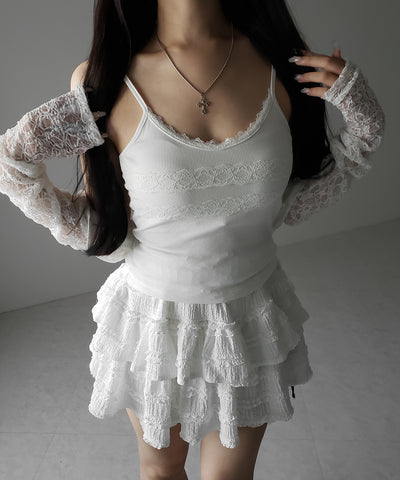 【 ３color 】ダブルレース切替リブキャミソール ／ double lace switching ribbed camisole