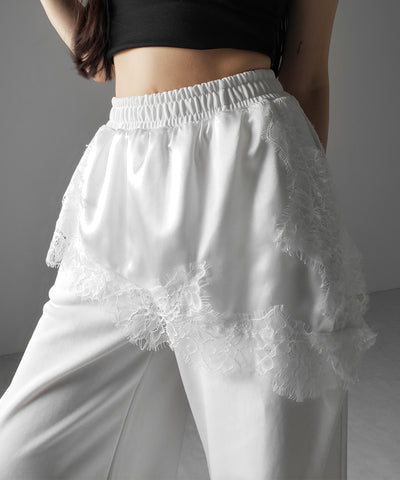 レースドッキングレイヤードスウェットワイドパンツ ／ lace docking layered sweat wide pants