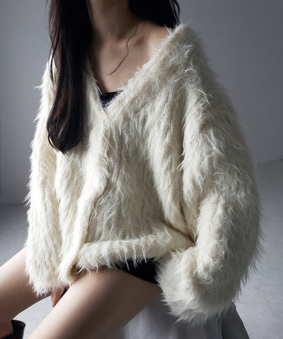 【 ３color 】モンスターシャギーボリュームニットカーディガン ／ monster shaggy volume knit cardigan