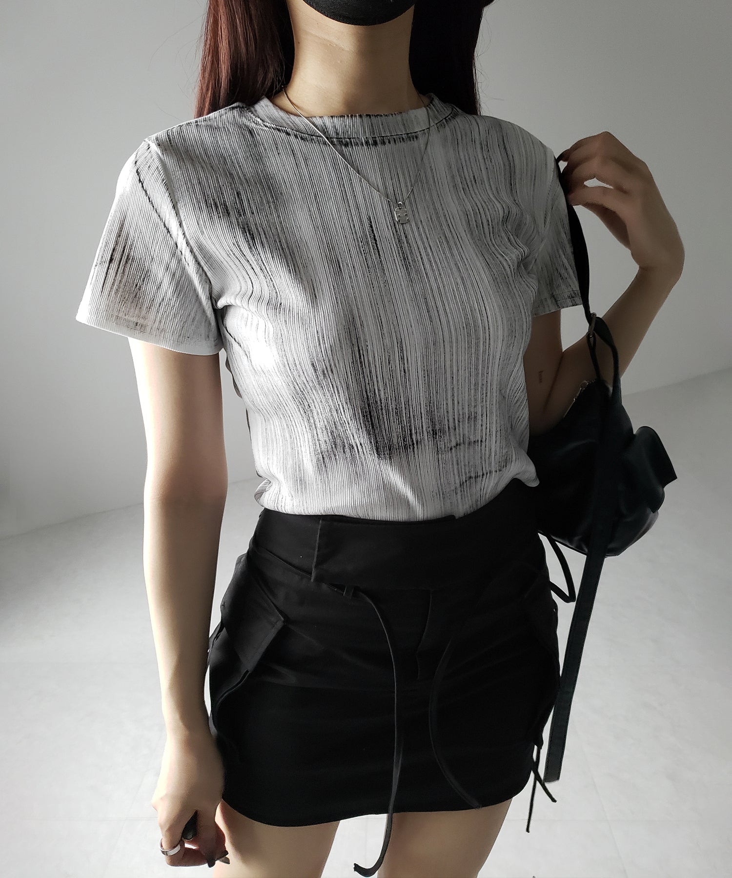 【 ３color 】ヴィンテージプリントクロップドリブＴシャツ ／ vintage print cropped lib Tee