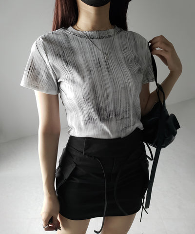 【 ３color 】ヴィンテージプリントクロップドリブＴシャツ ／ vintage print cropped lib Tee
