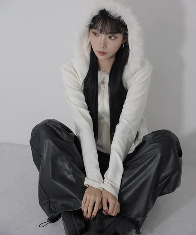 【 ３color 】ファーフードジップアップパーカー ／ fur zipup hoodie
