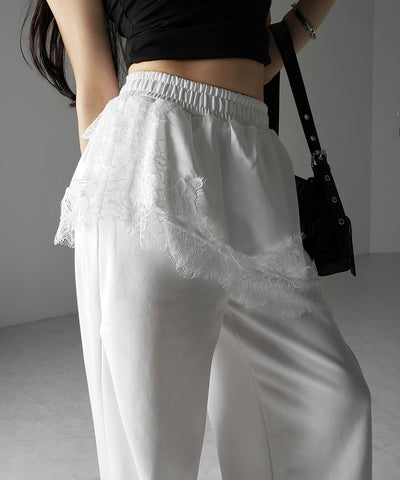 レースドッキングレイヤードスウェットワイドパンツ ／ lace docking layered sweat wide pants