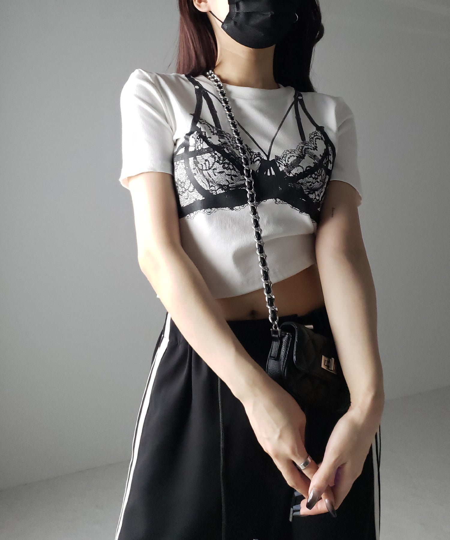 【 ３color 】レースランジェリー半袖クロップドＴ ／ lace lingerie short sleeve cropped T
