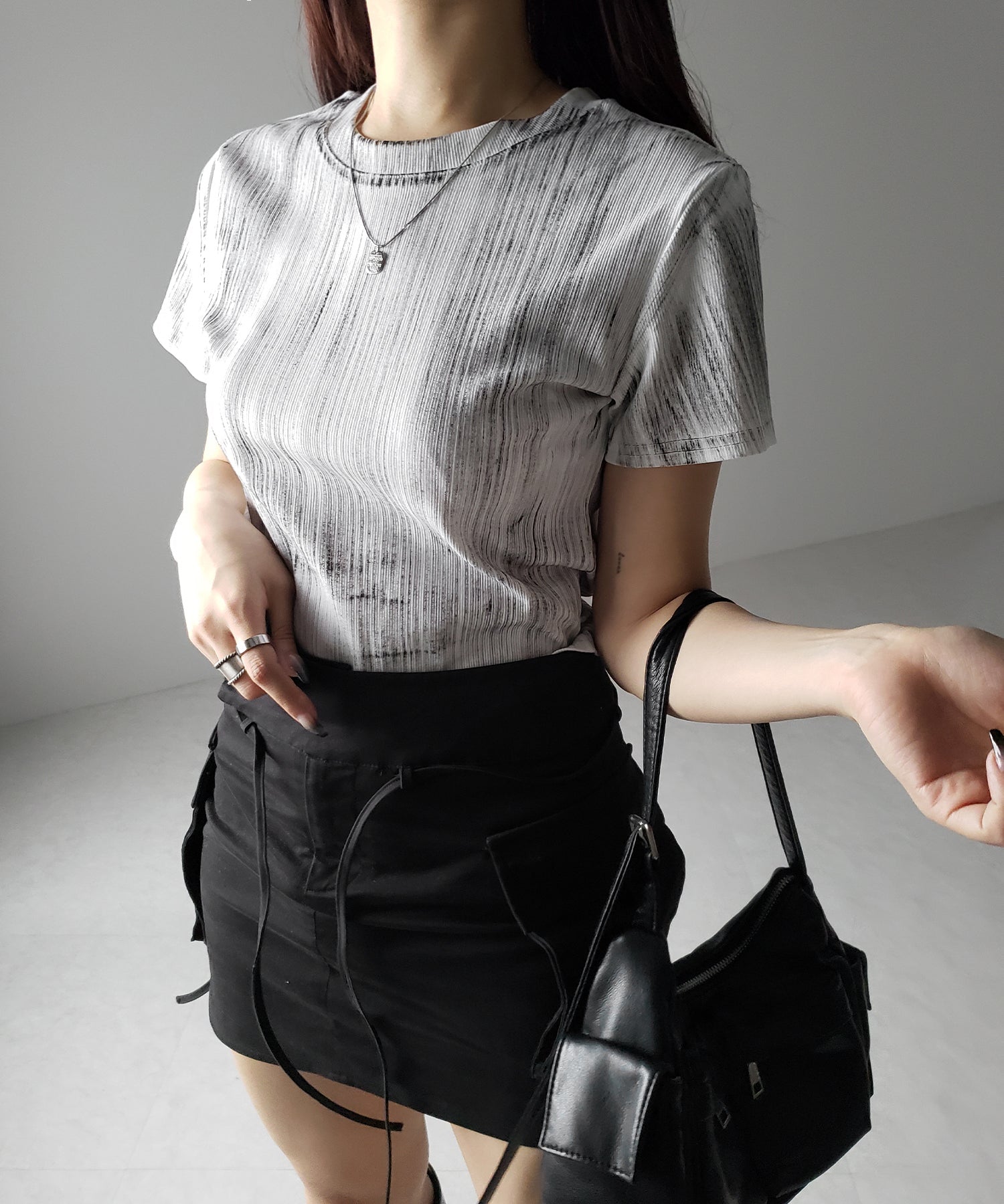 【 ３color 】ヴィンテージプリントクロップドリブＴシャツ ／ vintage print cropped lib Tee