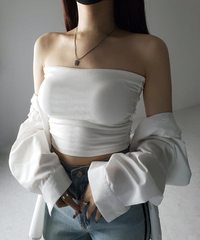 【 カップ付き 】ショートスクエアチューブトップ／ short square tube top