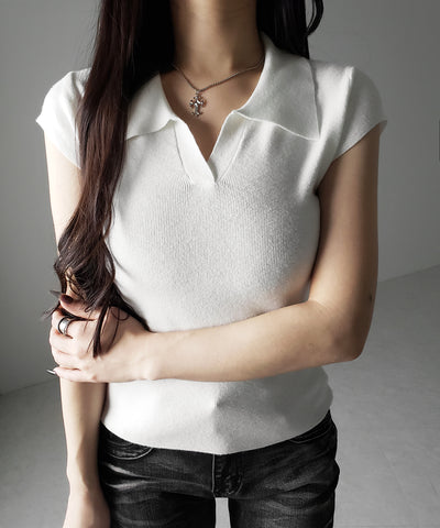 スキッパー半袖ニットトップス ／skipper short sleeve knit tops