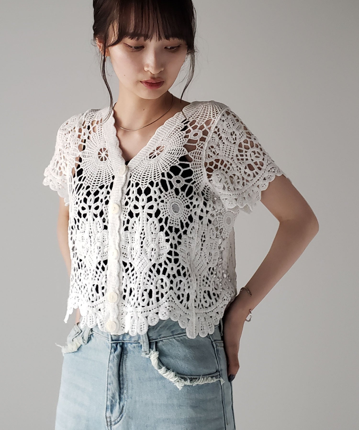 lace floral pattern tops 花柄レーストップス