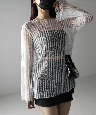 【 ２WAY 】ワンショルワイドスリーブルーズシアートップス ／ one shoulder wide sleeve loose sheer tops