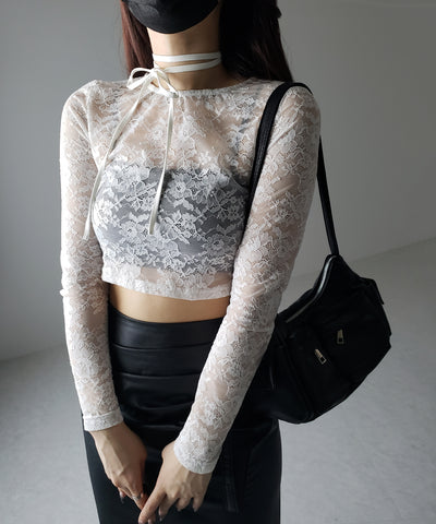 【 ２color 】ストラップリボンショートレーストップス ／ strap ribbon short lace tops