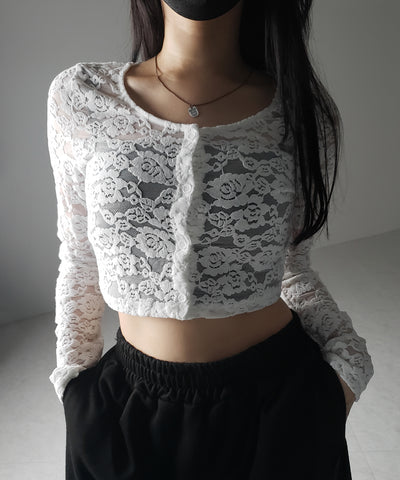 【 ２color 】ベロアレースショートカーディガン ／ velour lace short cardigan