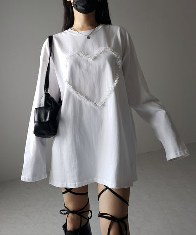 【 ３color 】ハートレースビッグロンＴ ／ heart lace BIG long sleeve T-shirt