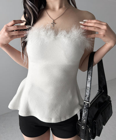フェイクファーペプラムベアトップス / fake fur peplum bare tops