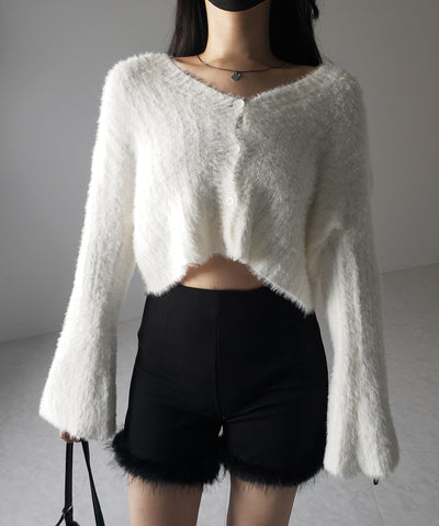 【 ３color 】ショートシャギーリブニットカーディガン ／ short shaggy lib knit cardigan