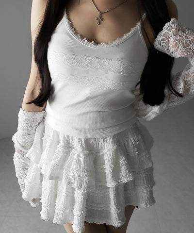 【 ３color 】ダブルレース切替リブキャミソール ／ double lace switching ribbed camisole