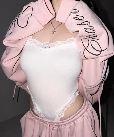 カットアウトレースポイントボディスーツキャミソール ／cutout lace point bodysuit camisole