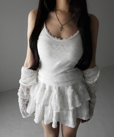 【 ３color 】ダブルレース切替リブキャミソール ／ double lace switching ribbed camisole