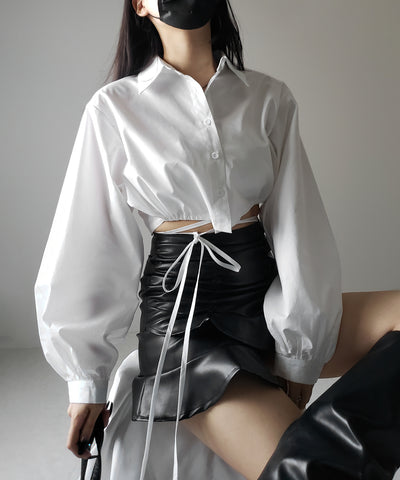 【 ２color 】クロスストラップリボンショートシャツ ／ cross strap ribbon short shirts