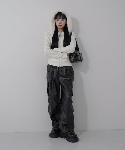 【 ３color 】ファーフードジップアップパーカー ／ fur zipup hoodie