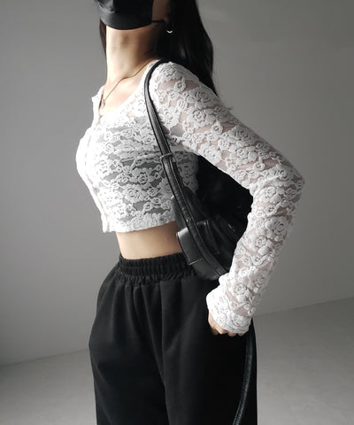 【 ２color 】ベロアレースショートカーディガン ／ velour lace short cardigan