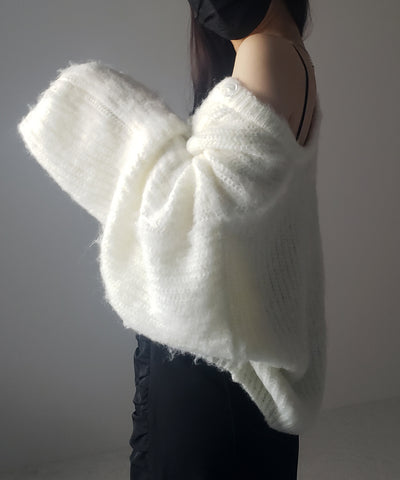 ボリュームワイドスリーブショートシャギーニットカーディガン ／ volume wide sleeve short shaggy knit cardigan
